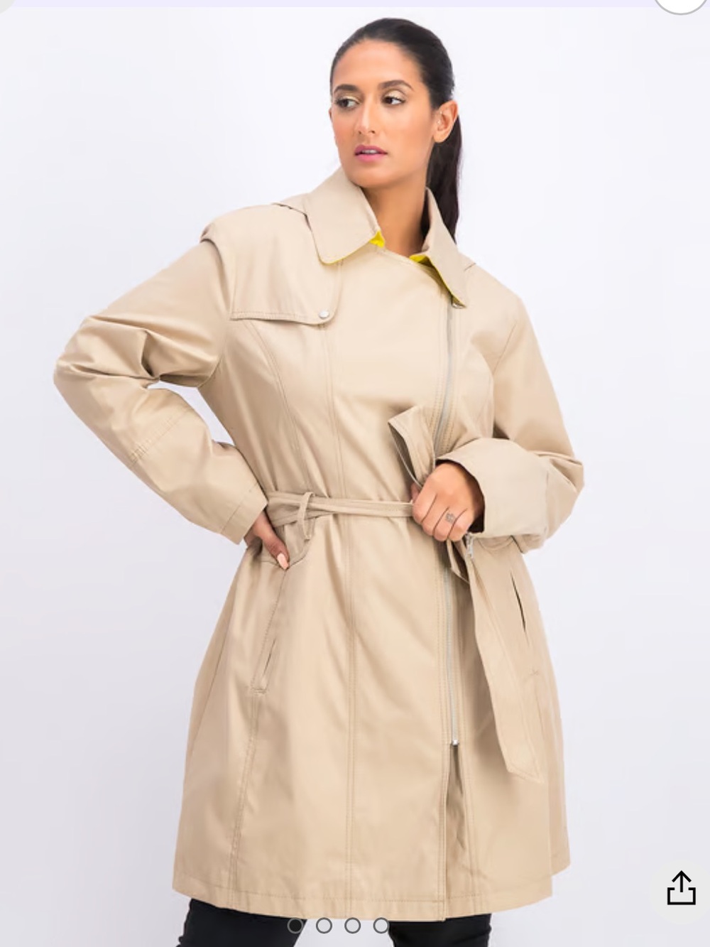 Vince Camuto Beige Khaki Asymmetrical Zip Trench Coat